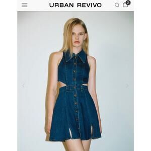 Urban Revivo Denim Cut-Out Mini Dress Blue Button Front US 10 NWT MSRP $60

⸻
